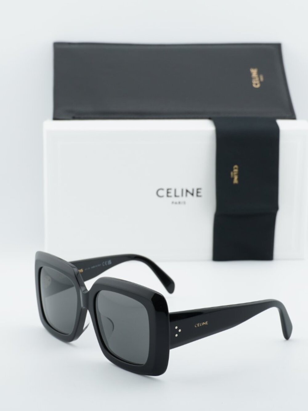 Celine CL40263F 01A Square Sunglasses - Black/Smoke